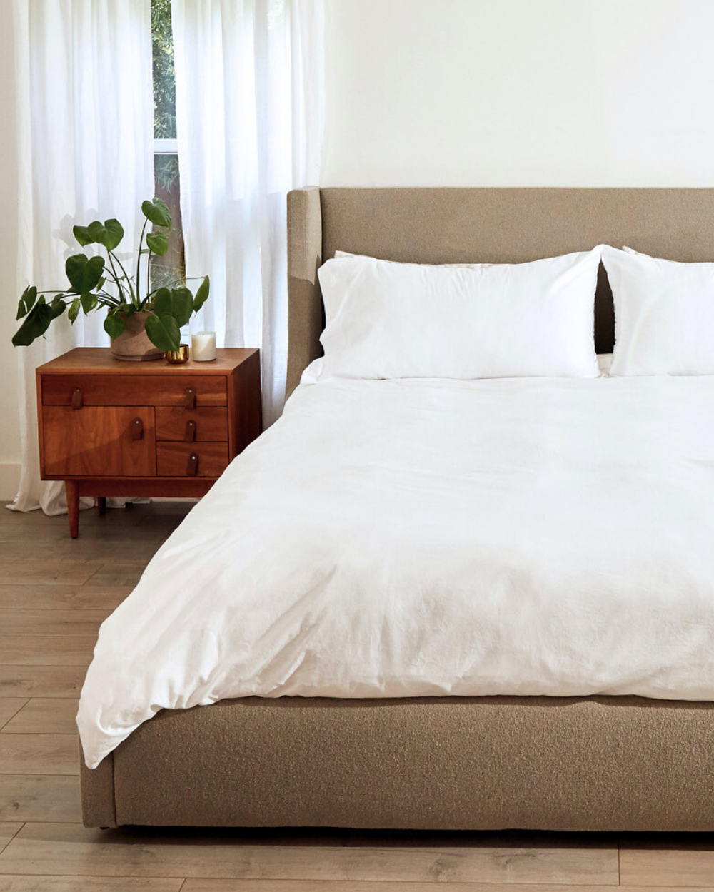 Bed made with Authenticity50 American-made bedding (including the A50 Duvet Cover and Heritage American Sheets).