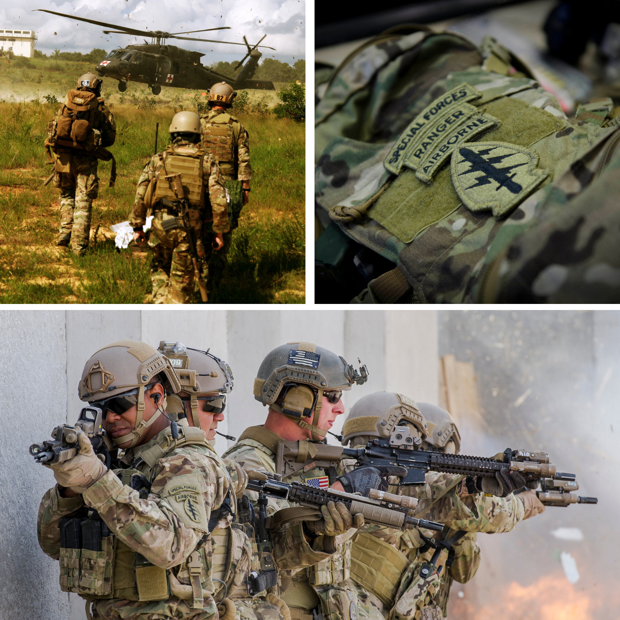 Collage of special forces soldiers in action.