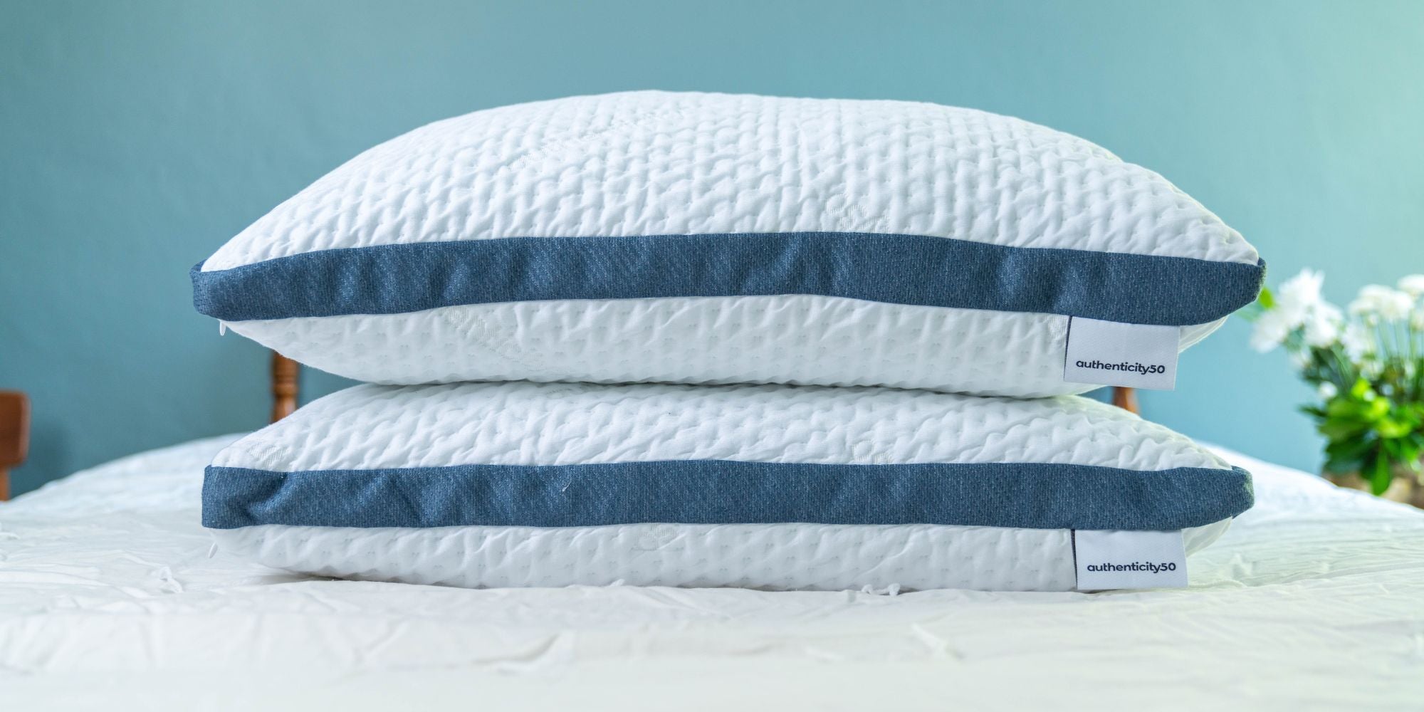 cooling foam pillows stacked on bed
