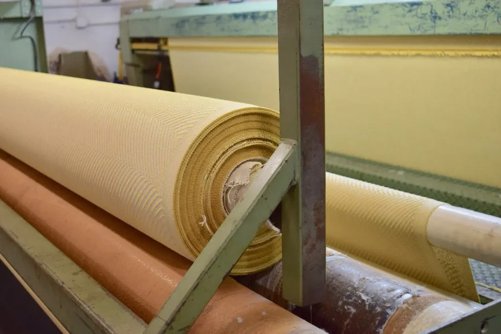 Weaving Prairie Yellow Heritage Blankets in Maine.