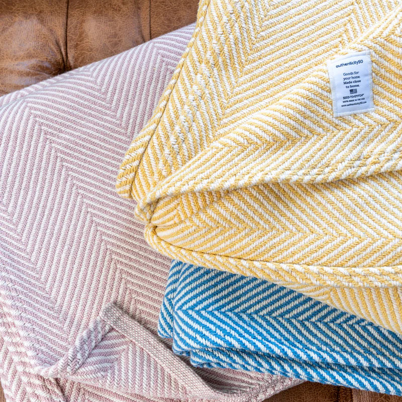 Top-down shot of a stack of heritage Blankets.