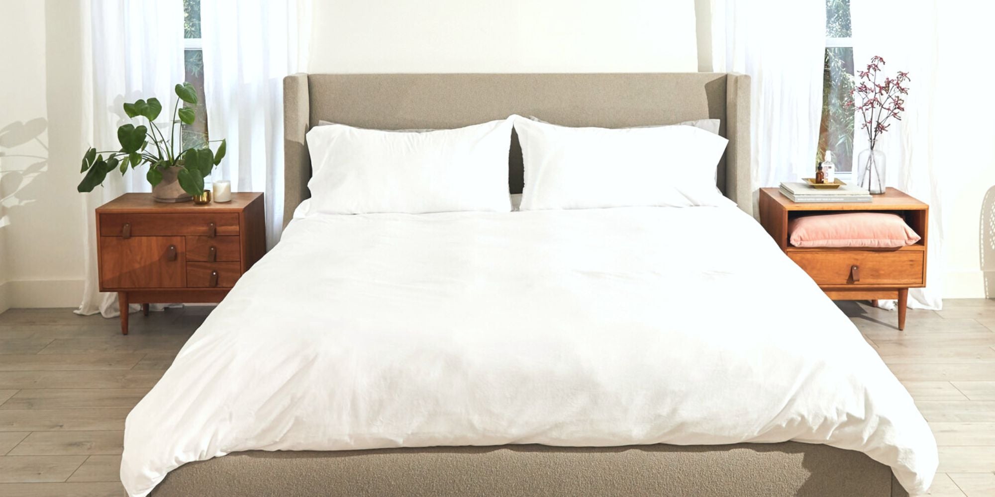 white bed sheets and duvet covers on a nice bed
